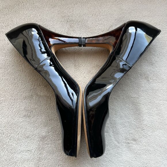ANYI LU Emily Black Patent Leather Pump Heels EU 37.5 US 7.5 Classic Minimalist - Picture 7 of 16